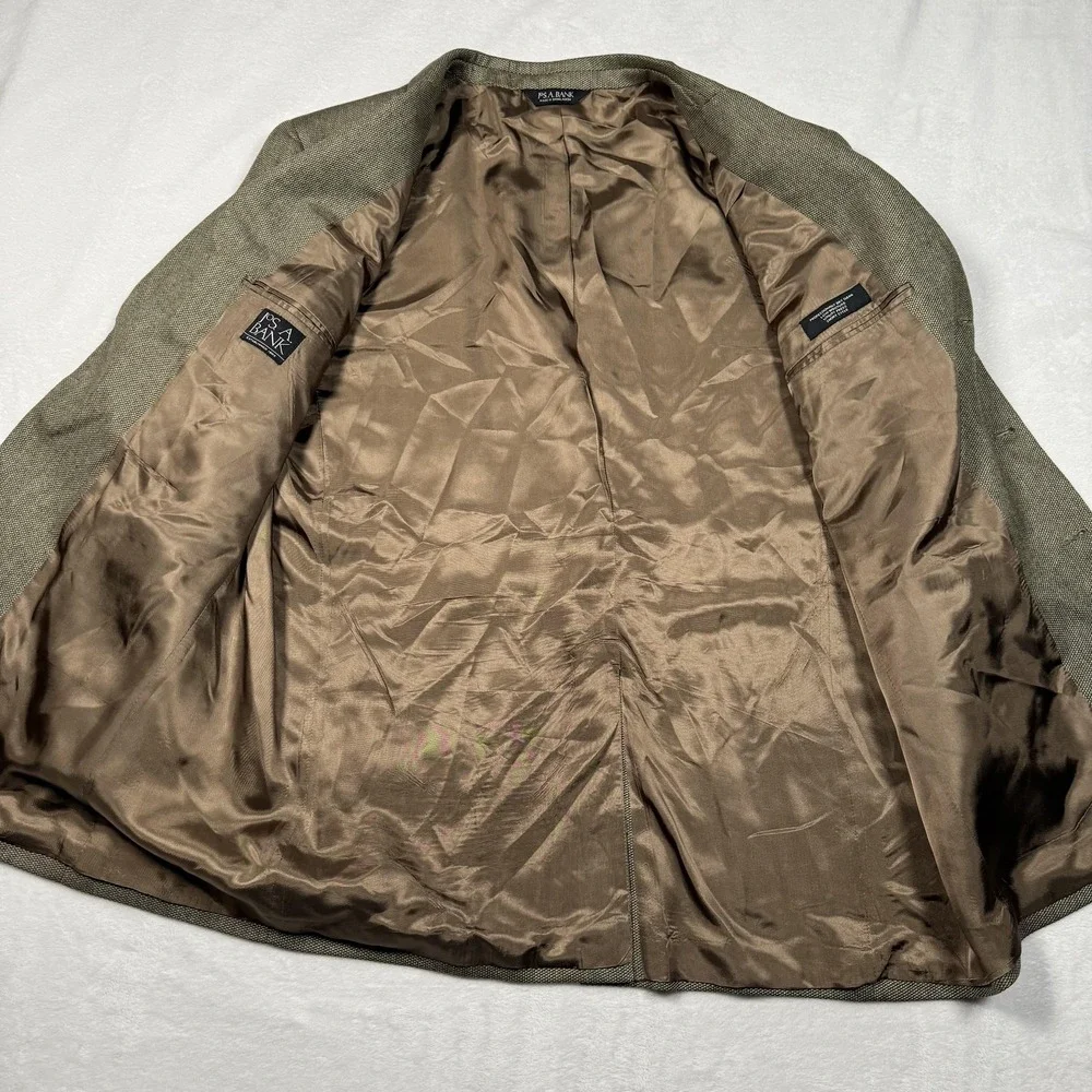 Jos‎ A Bank Blazer Mens 48L Brown Silk Wool Herringbone Sport Coat Jacket